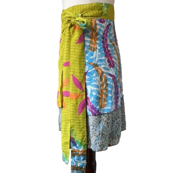 Kariza Wrap Skirt Women One Size Side Tie Patchwork Beach Coverup Boho Bohemian - Picture 2 of 5